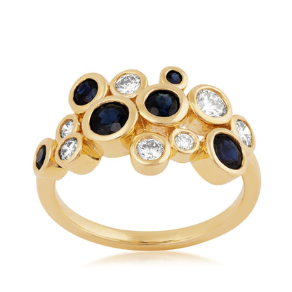 Round Sapphire & 1/2 ct. tw. Diamond Bezel Bubble Ring in 14K Yellow Gold