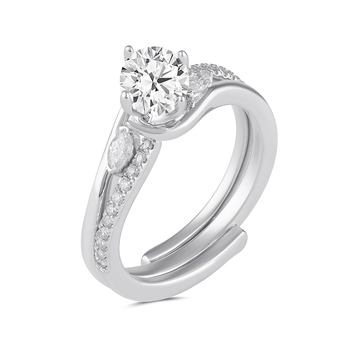 Premier Natural 3/4 ct. tw. Round Brilliant & Marquise Diamond Wedding Set in 14K White Gold front view