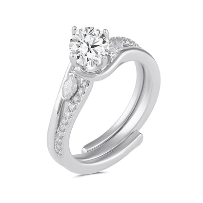 Premier Natural 3/4 ct. tw. Round Brilliant & Marquise Diamond Wedding Set in 14K White Gold front view