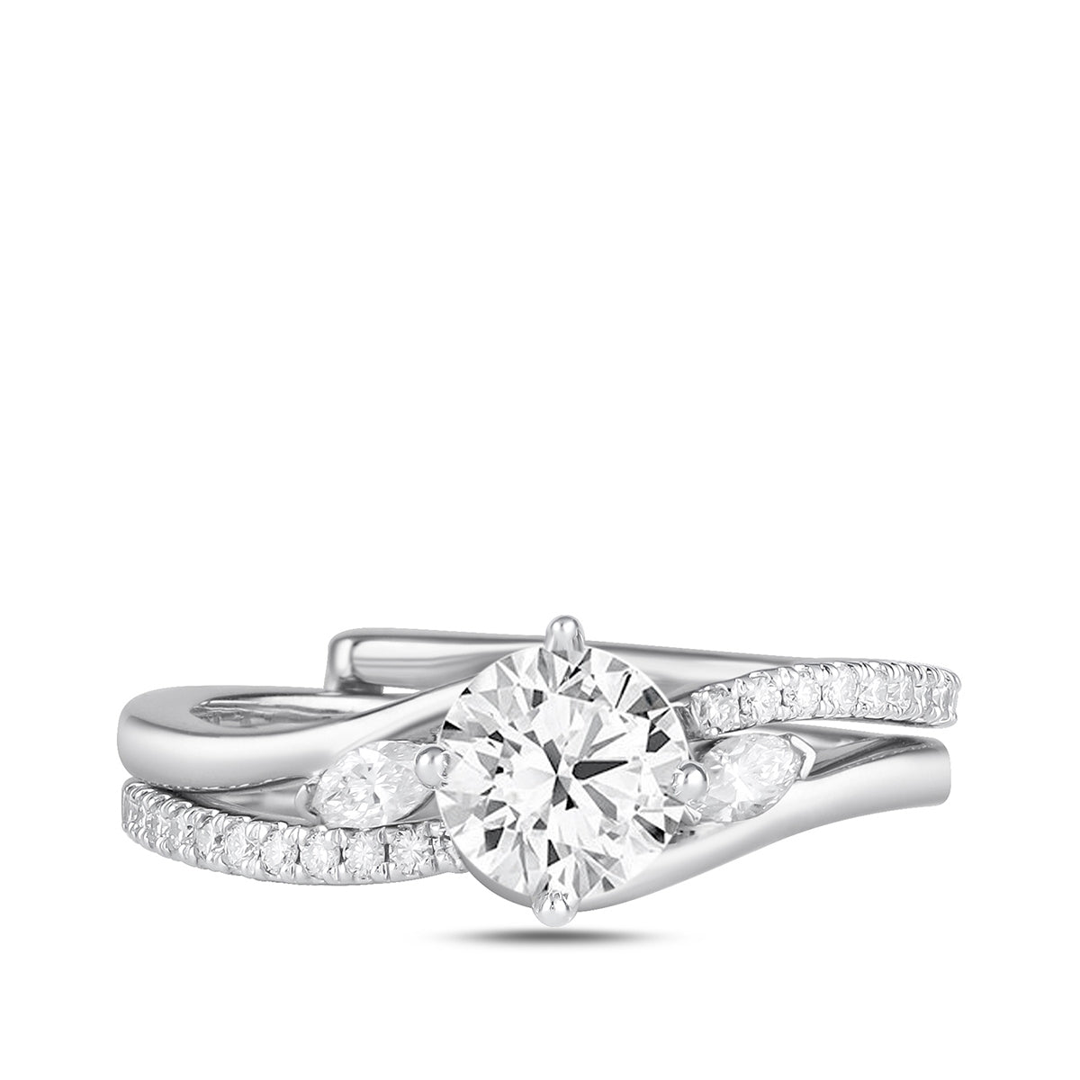 Premier Natural 3/4 ct. tw. Round Brilliant & Marquise Diamond Wedding Set in 14K White Gold close-up detail