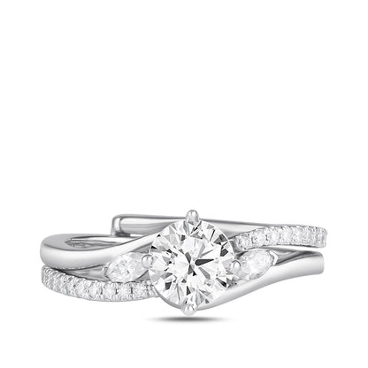 Premier Natural 3/4 ct. tw. Round Brilliant & Marquise Diamond Wedding Set in 14K White Gold close-up detail