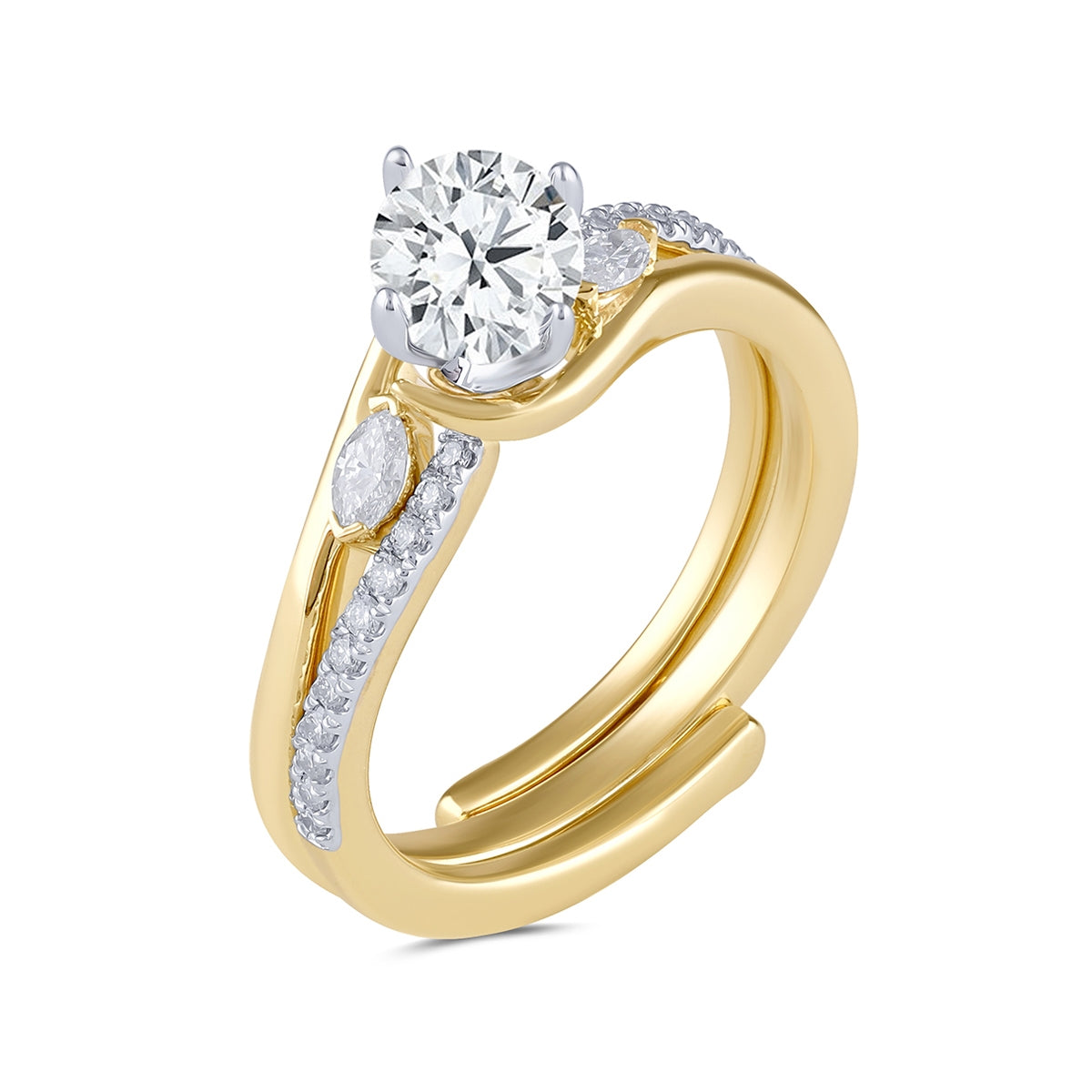 Premier Natural 3/4 ct. tw. Round Brilliant & Marquise Diamond Wedding Set in 14K Yellow Gold front view