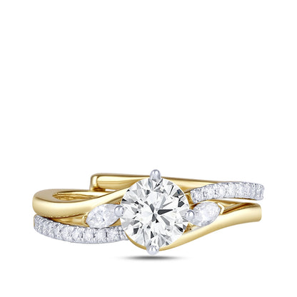 Premier Natural 3/4 ct. tw. Round Brilliant & Marquise Diamond Wedding Set in 14K Yellow Gold close-up detail