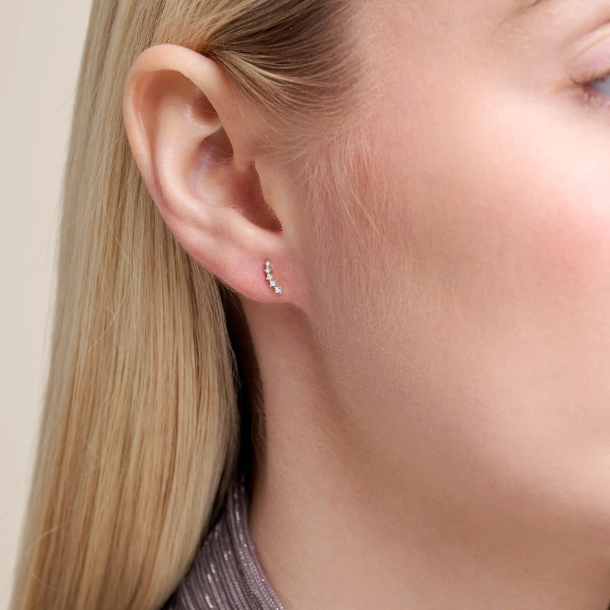 M by Monte Luna Lab-Grown Diamond Accent Curve Earrings in Sterling Silver front view