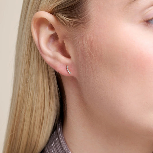 M by Monte Luna Lab-Grown Diamond Accent Curve Earrings in Sterling Silver front view