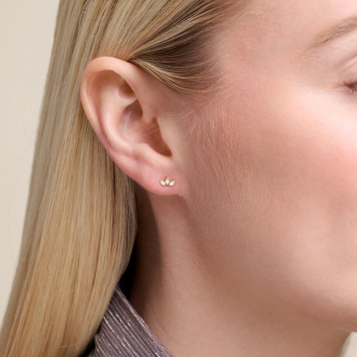 M by Monte Luna Lab-Grown Marquise Diamond Accent 3-Stone Earrings in 14K Yellow Gold Plated Sterling Silver front view