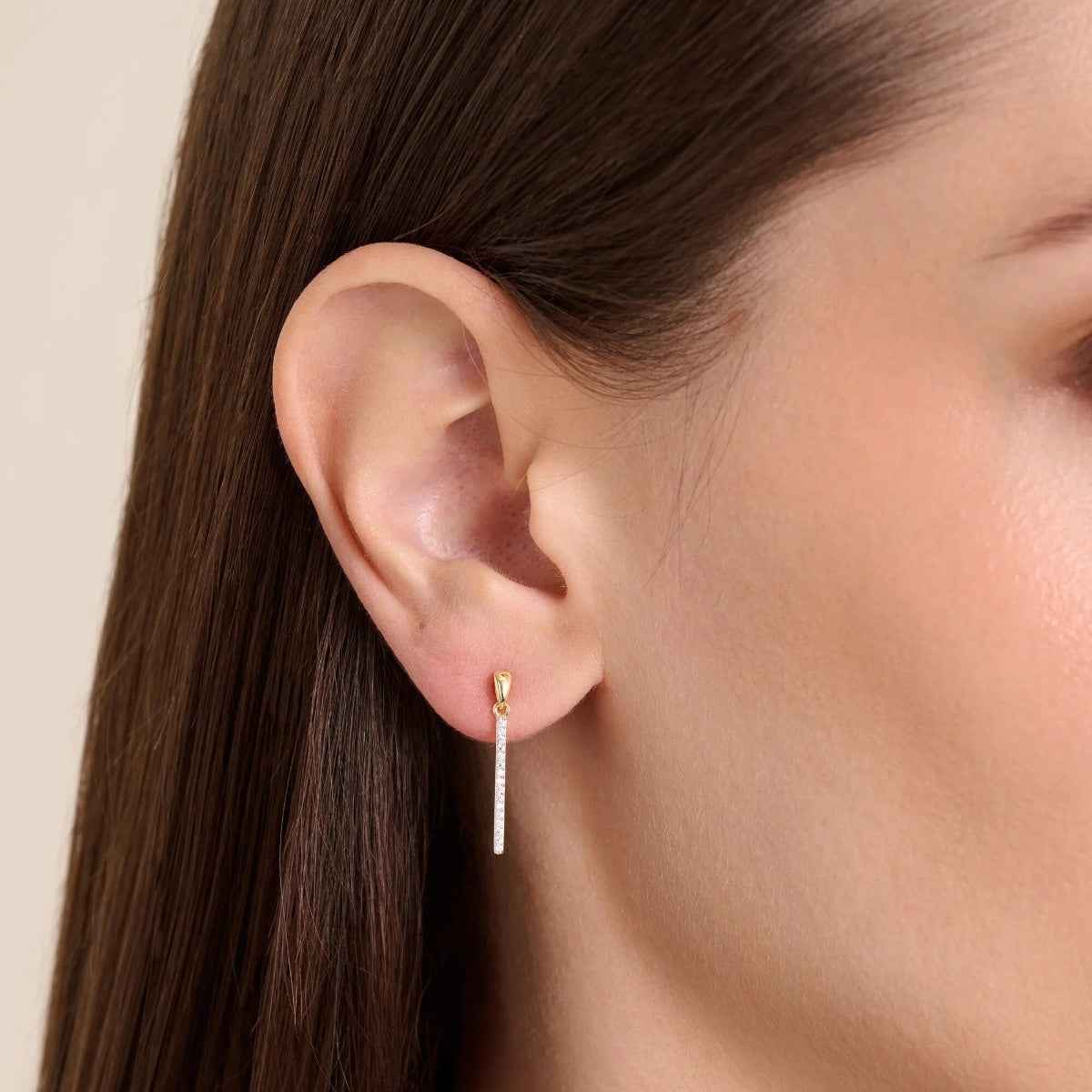 M by Monte Luna 1/10 ct. tw. Lab-Grown Diamond Bar Drop Earrings in 14K Yellow Gold Plated Sterling Silver front view