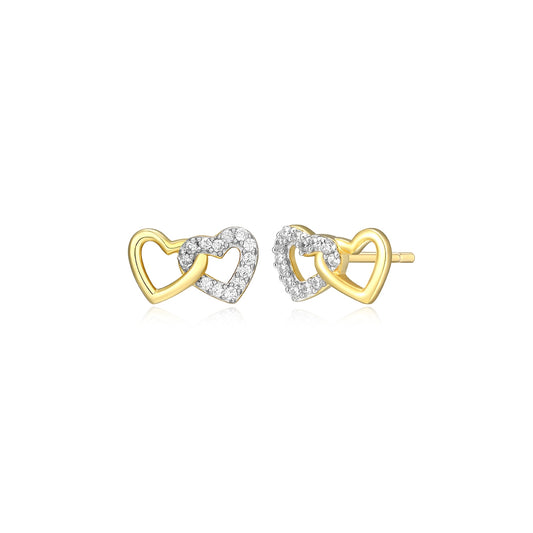 M by Monte Luna Lab-Grown Diamond Accent Double Heart Earrings in 14K Yellow Gold Plated Sterling Silver