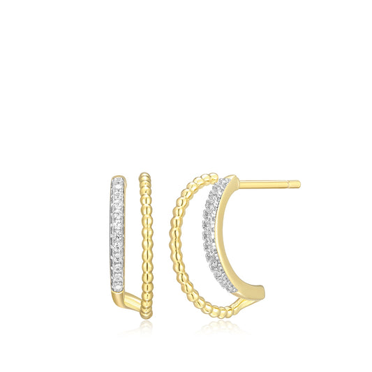 M by Monte Luna Lab-Grown Diamond Accent Double J Hoop Earrings in 14K Yellow Gold Plated Sterling Silver
