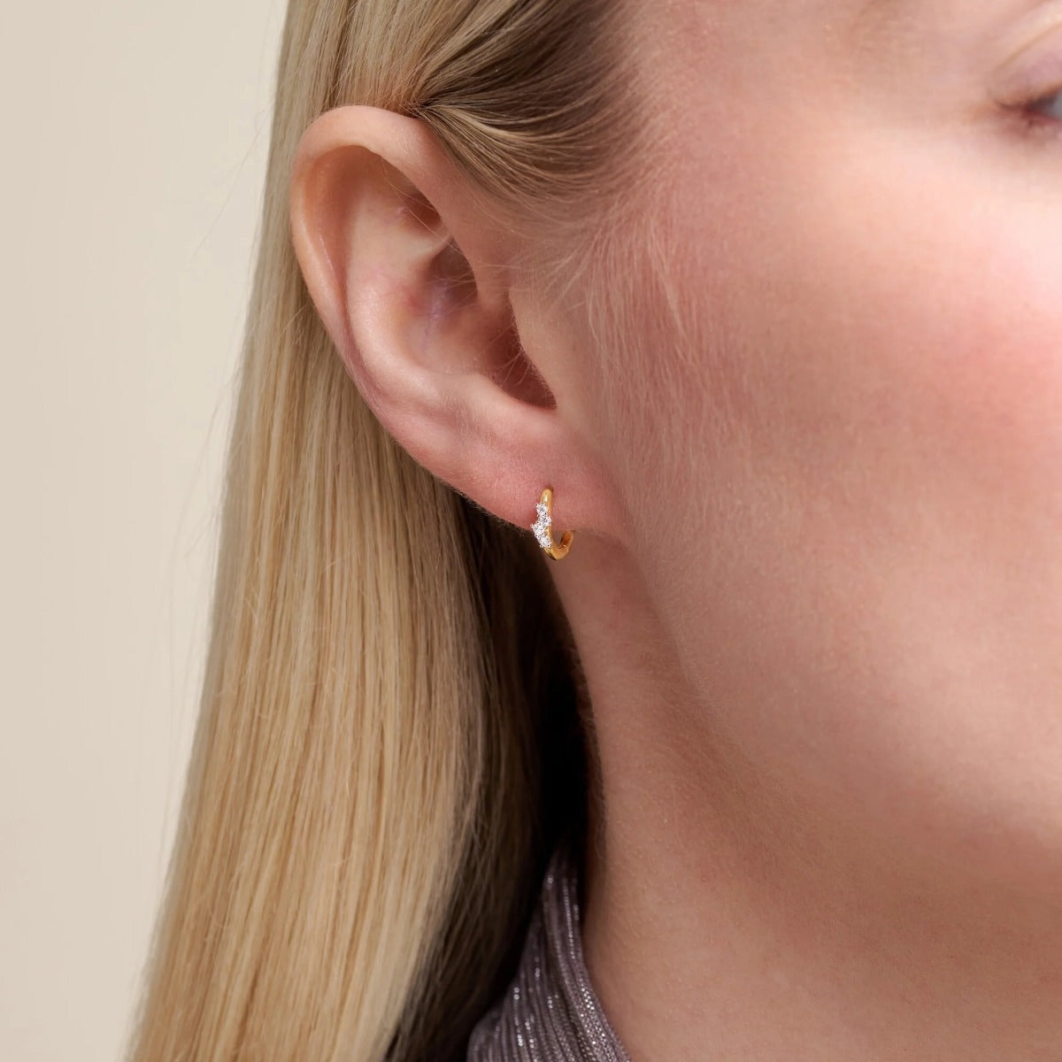 M by Monte Luna 1/10 ct. tw. Lab-Grown Diamond Scattered Hoop Earrings in 14K Yellow Gold Plated Sterling Silver front view