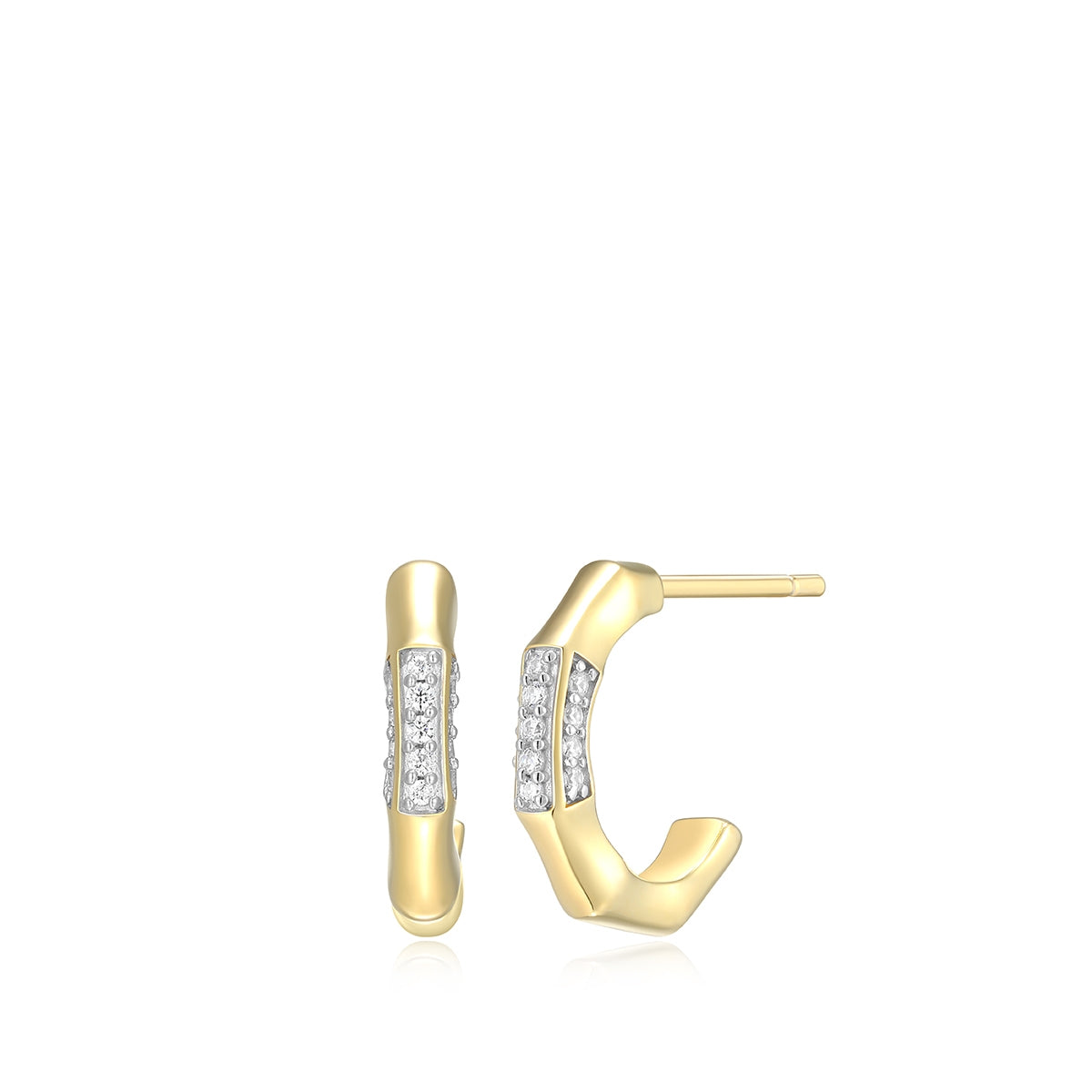 M by Monte Luna 1/10 ct. tw. Lab-Grown Diamond Bamboo J Hoop Earrings in 14K Yellow Gold Plated Sterling Silver