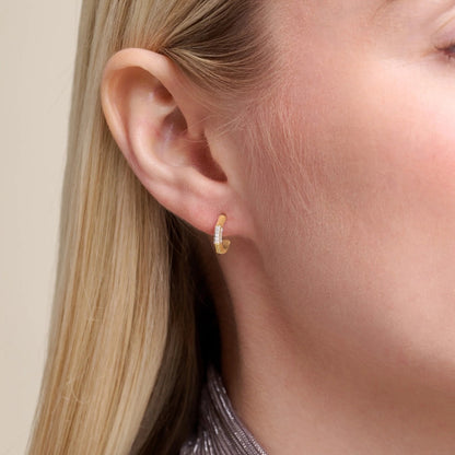 M by Monte Luna 1/10 ct. tw. Lab-Grown Diamond Bamboo J Hoop Earrings in 14K Yellow Gold Plated Sterling Silver front view