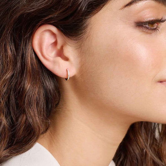 M by Monte Luna 1/10 ct. tw. Lab-Grown Diamond Huggie Hoop Earrings in 14K Yellow Gold Plated Sterling Silver front view