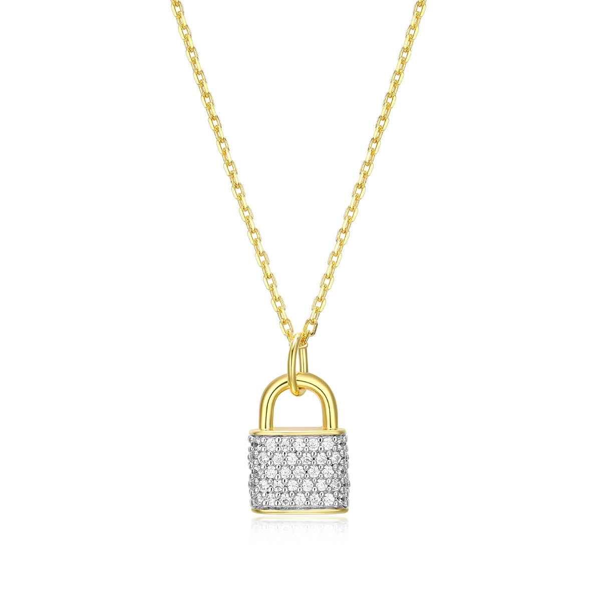 M by Monte Luna 1/5 ct. tw. Lab-Grown Diamond Pave Lock Pendant in 14K Yellow Gold Plated Sterling Silver