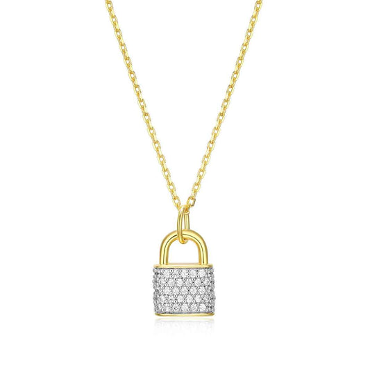 M by Monte Luna 1/5 ct. tw. Lab-Grown Diamond Pave Lock Pendant in 14K Yellow Gold Plated Sterling Silver