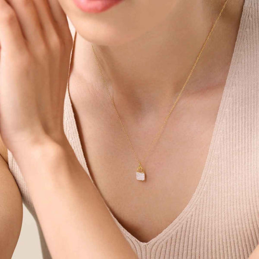 M by Monte Luna 1/5 ct. tw. Lab-Grown Diamond Pave Lock Pendant in 14K Yellow Gold Plated Sterling Silver front view
