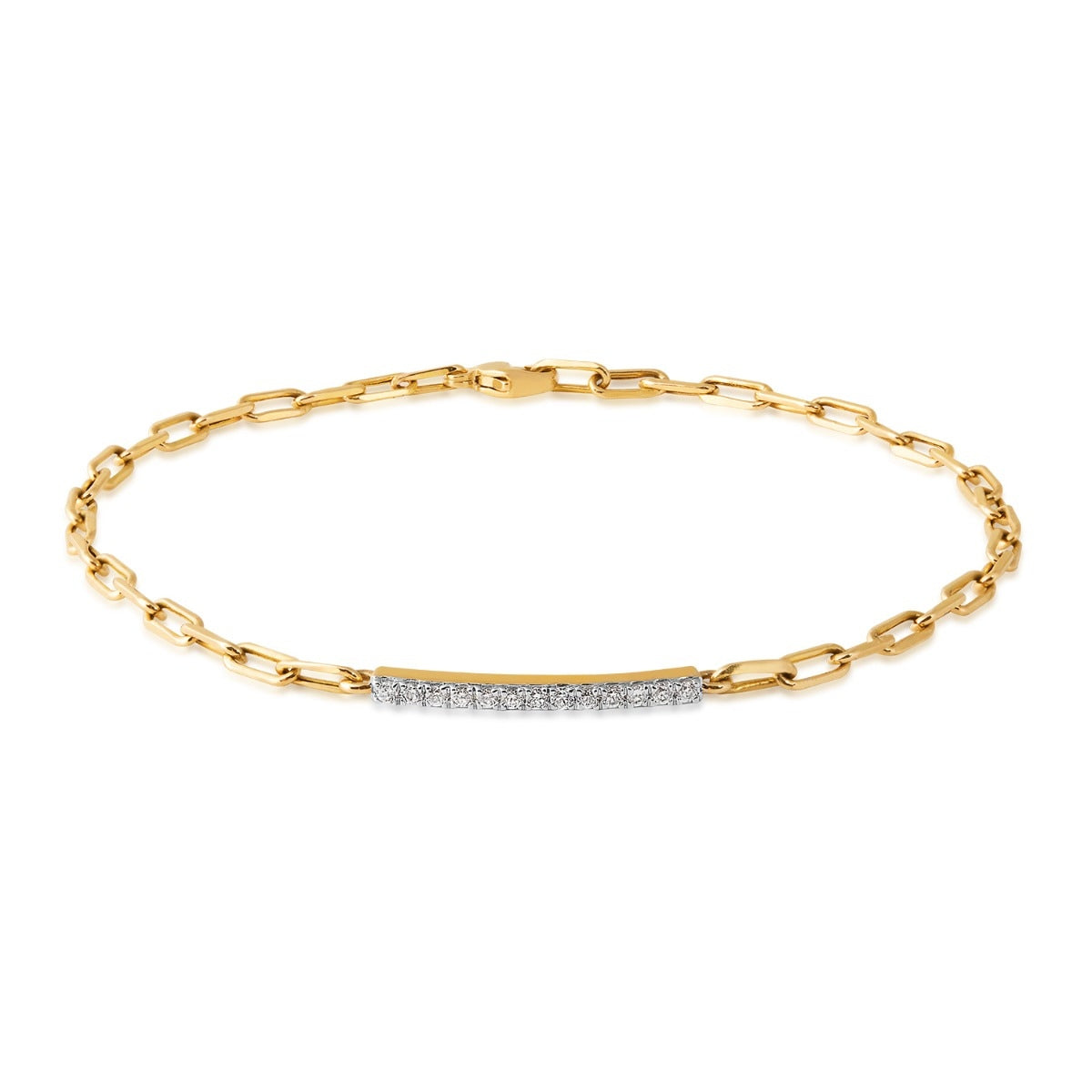 Demi Fine 1/10 ct. tw. Diamond Bar 7.5-inch Paperclip Bracelet in 10K Yellow Gold