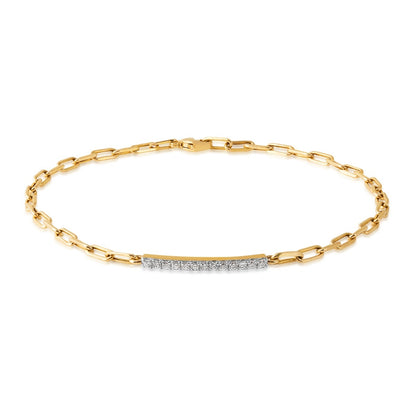 Demi Fine 1/10 ct. tw. Diamond Bar 7.5-inch Paperclip Bracelet in 10K Yellow Gold