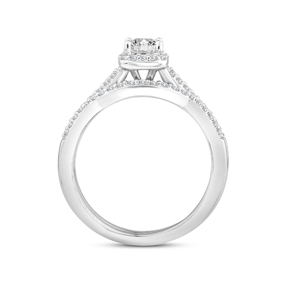 Noventa 3/4 ct. tw. Princess Cut Diamond Halo Wedding Set in 14K White Gold front view