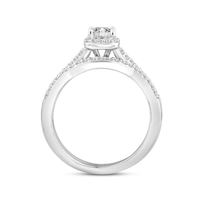 Noventa 3/4 ct. tw. Princess Cut Diamond Halo Wedding Set in 14K White Gold front view
