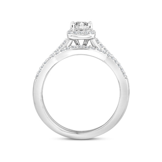 Noventa 3/4 ct. tw. Princess Cut Diamond Halo Wedding Set in 14K White Gold front view