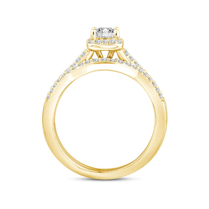 Noventa 3/4 ct. tw. Princess Cut Diamond Halo Wedding Set in 14K Yellow Gold front view