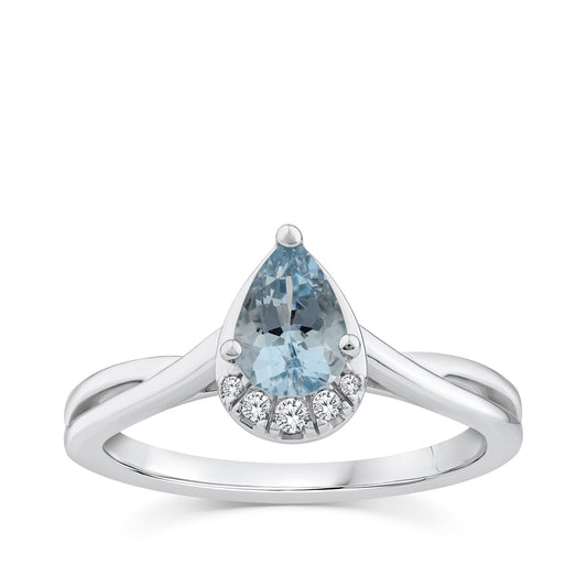 Pear Aquamarine & Diamond Accent Twist Ring in 10K White Gold