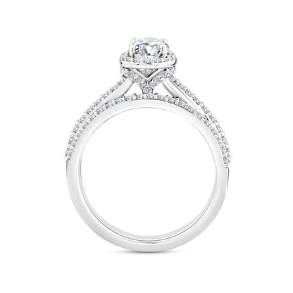 Noventa 1-1/4 ct. tw. Oval Diamond Halo Wedding Set in 14K White Gold front view