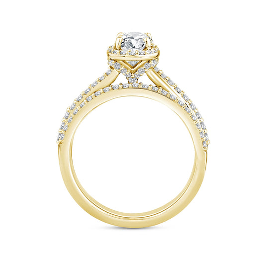 Noventa 1-1/4 ct. tw. Oval Diamond Halo Wedding Set in 14K Yellow Gold front view