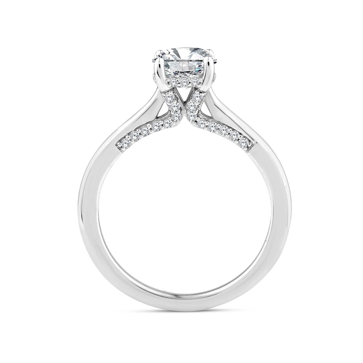 Noventa 1-1/5 ct. tw. Round Brilliant Diamond Hidden Halo Engagement Ring in 14K White Gold front view