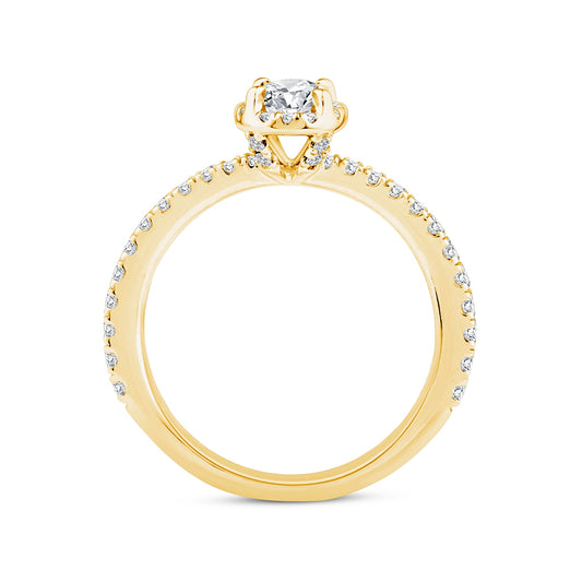 Noventa 7/8 ct. tw. Oval Diamond Halo Engagement Ring in 14K Yellow Gold front view