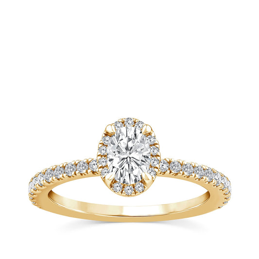 Noventa 7/8 ct. tw. Oval Diamond Halo Engagement Ring in 14K Yellow Gold