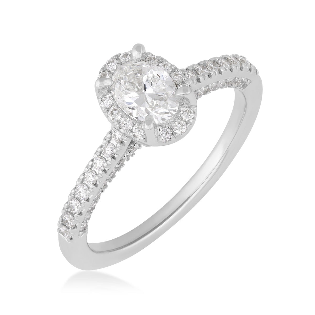 Premier Natural 7/8 ct. tw. Oval Diamond Halo Engagement Ring in 14K White Gold front view