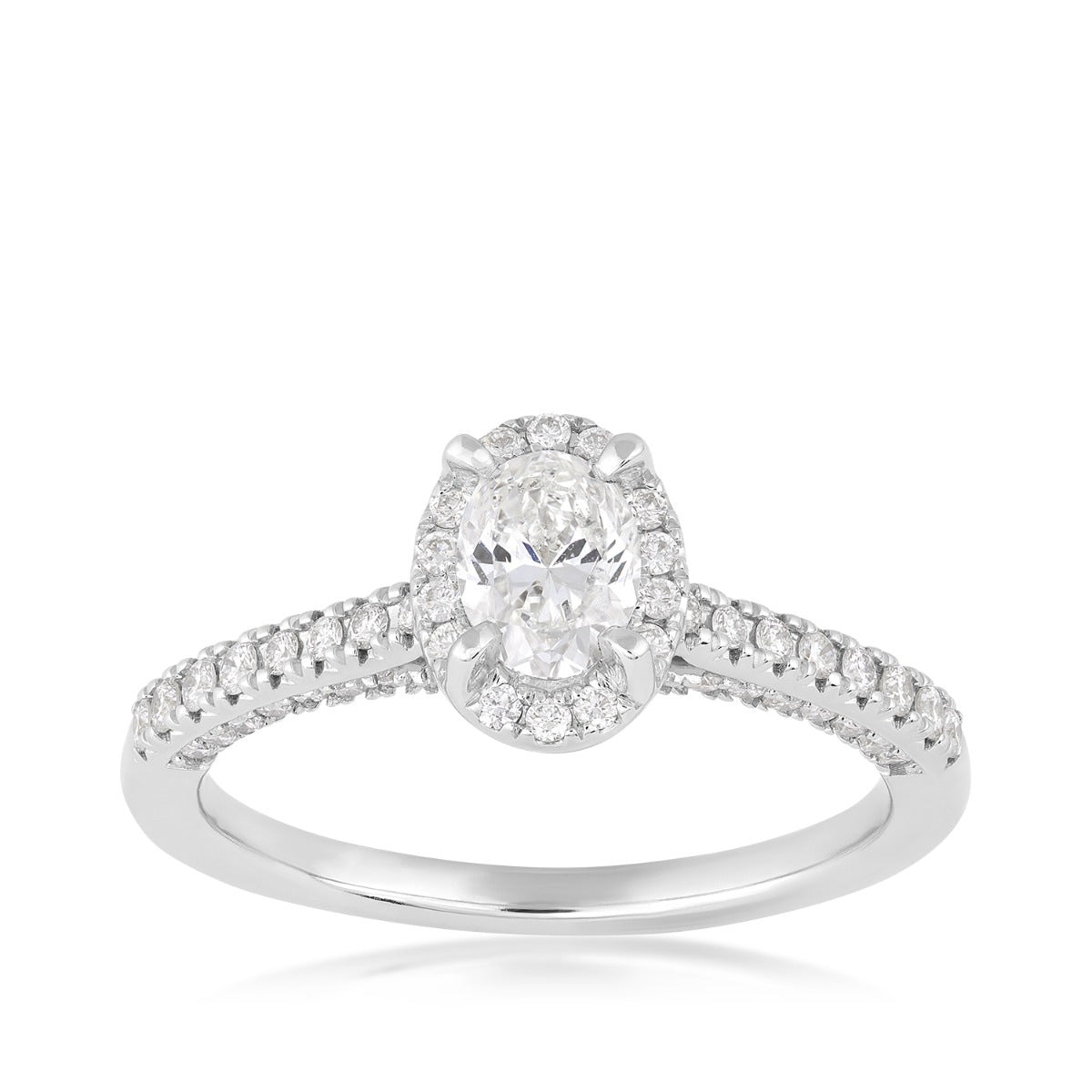 Premier Natural 7/8 ct. tw. Oval Diamond Halo Engagement Ring in 14K White Gold
