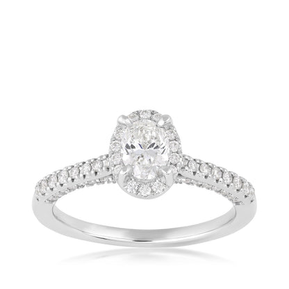 Premier Natural 7/8 ct. tw. Oval Diamond Halo Engagement Ring in 14K White Gold