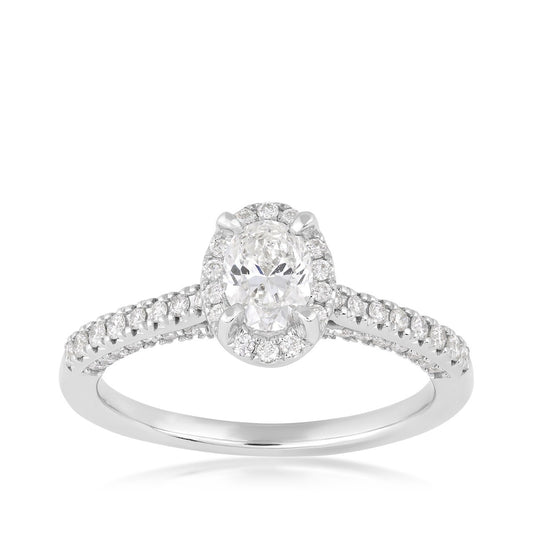 Premier Natural 7/8 ct. tw. Oval Diamond Halo Engagement Ring in 14K White Gold