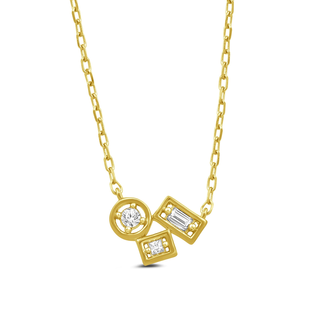 Demi Fine 1/10 ct. tw. Round & Baguette & Princess Cut Diamond Necklace in 10K Yellow Gold