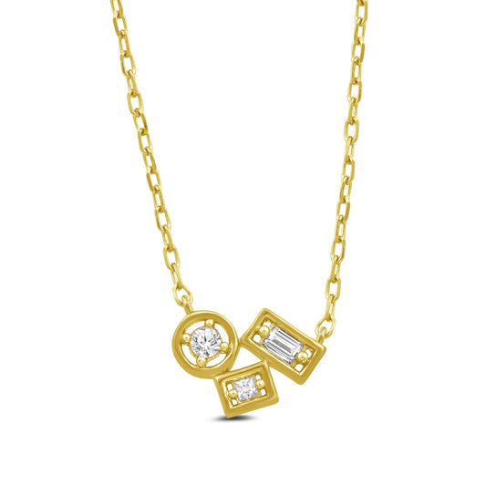 Demi Fine 1/10 ct. tw. Round & Baguette & Princess Cut Diamond Necklace in 10K Yellow Gold