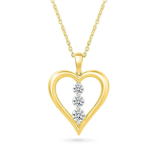 Adamante 1/2 ct. tw. Lab-Grown Diamond 3-Stone Heart Pendant in 10K Yellow Gold