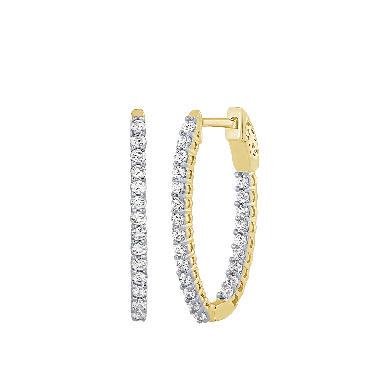 Adamante 1-1/2 ct. tw. Lab-Grown Diamond Inside Out Oval Hoop Earrings in 10K Yellow Gold