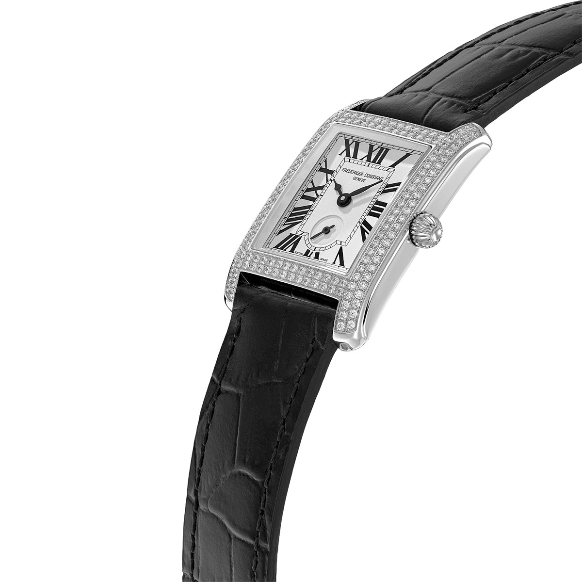 Frederique Constant diamond square watch with leather strap