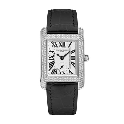 Frederique Constant diamond square watch with leather strap