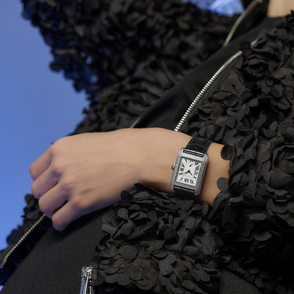 Frederique Constant diamond square watch with leather strap model