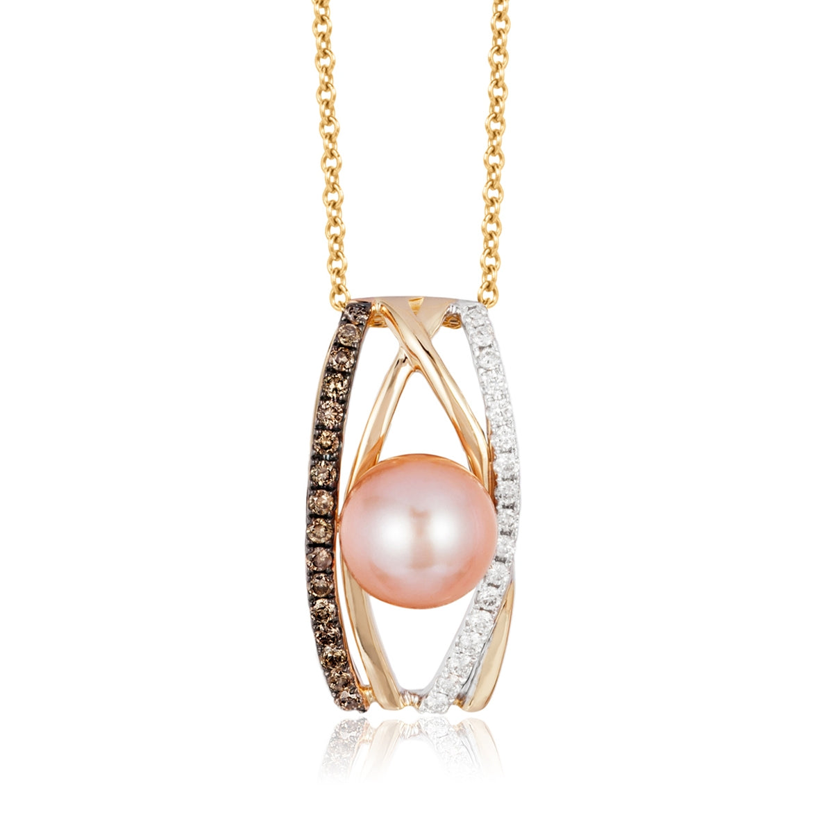 Le Vian Pink Freshwater Pearl & 1/4 ct. tw. Vanilla & Chocolate Diamond Pendant in 14K Tri-Tone Gold