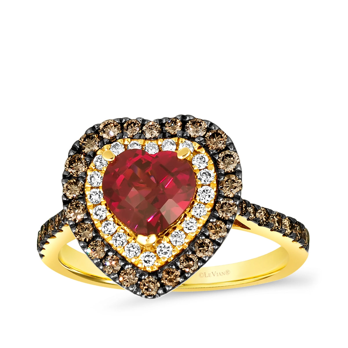 Le Vian Heart Garnet & 3/4 ct. tw. Chocolate & Nude Diamond Halo Ring in 14K Honey Gold