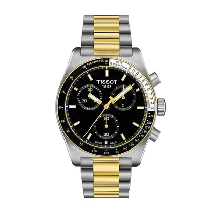 Tissot Men's PR 516 Chronograph Two-Tone Stainless Steel Watch with Black Dial