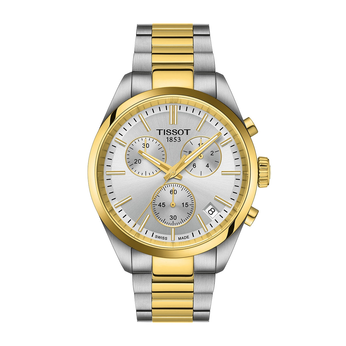 Tissot Men's PR 100 Chronograph Two-Tone Stainless Steel Watch with White Dial