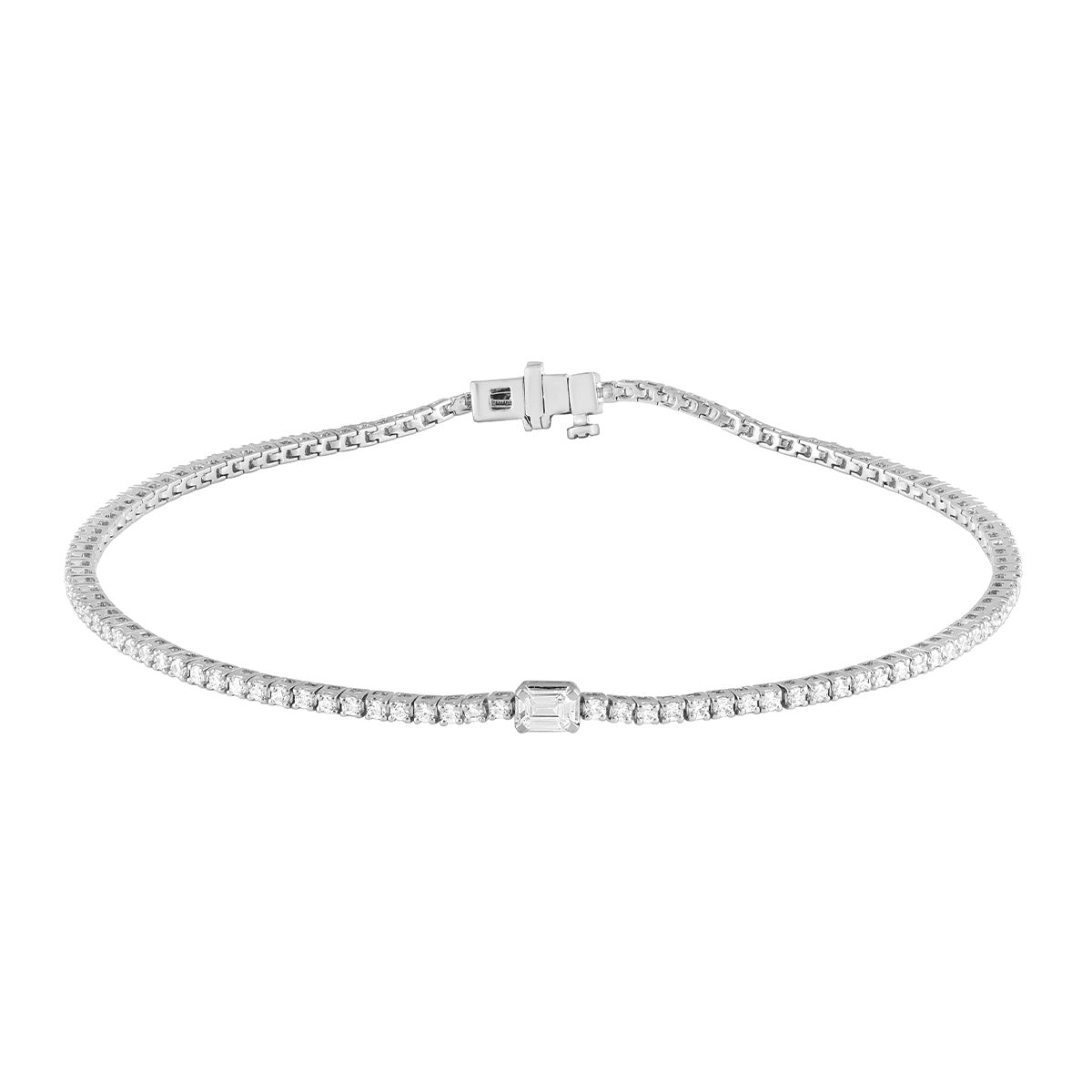 Adamante 1 ct. tw. Lab-Grown Emerald Cut & Round Diamond Tennis Bracelet in 14K White Gold