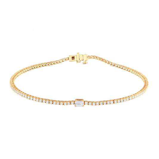 Adamante 1 ct. tw. Lab-Grown Emerald Cut & Round Diamond Tennis Bracelet in 14K Yellow Gold