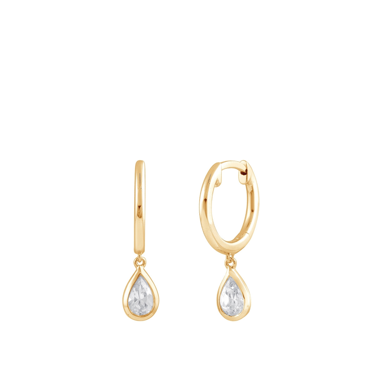 Adamante 3/4 ct. tw. Lab-Grown Pear Diamond Bezel Drop Huggie Hoop Earrings in 10K Yellow Gold